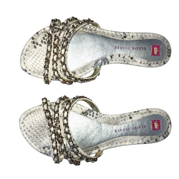 Elaine Turner Shoes Snakeskin Slip On Slide Metal Chain Sandals Women’s Size 7 - Picture 3 of 4
